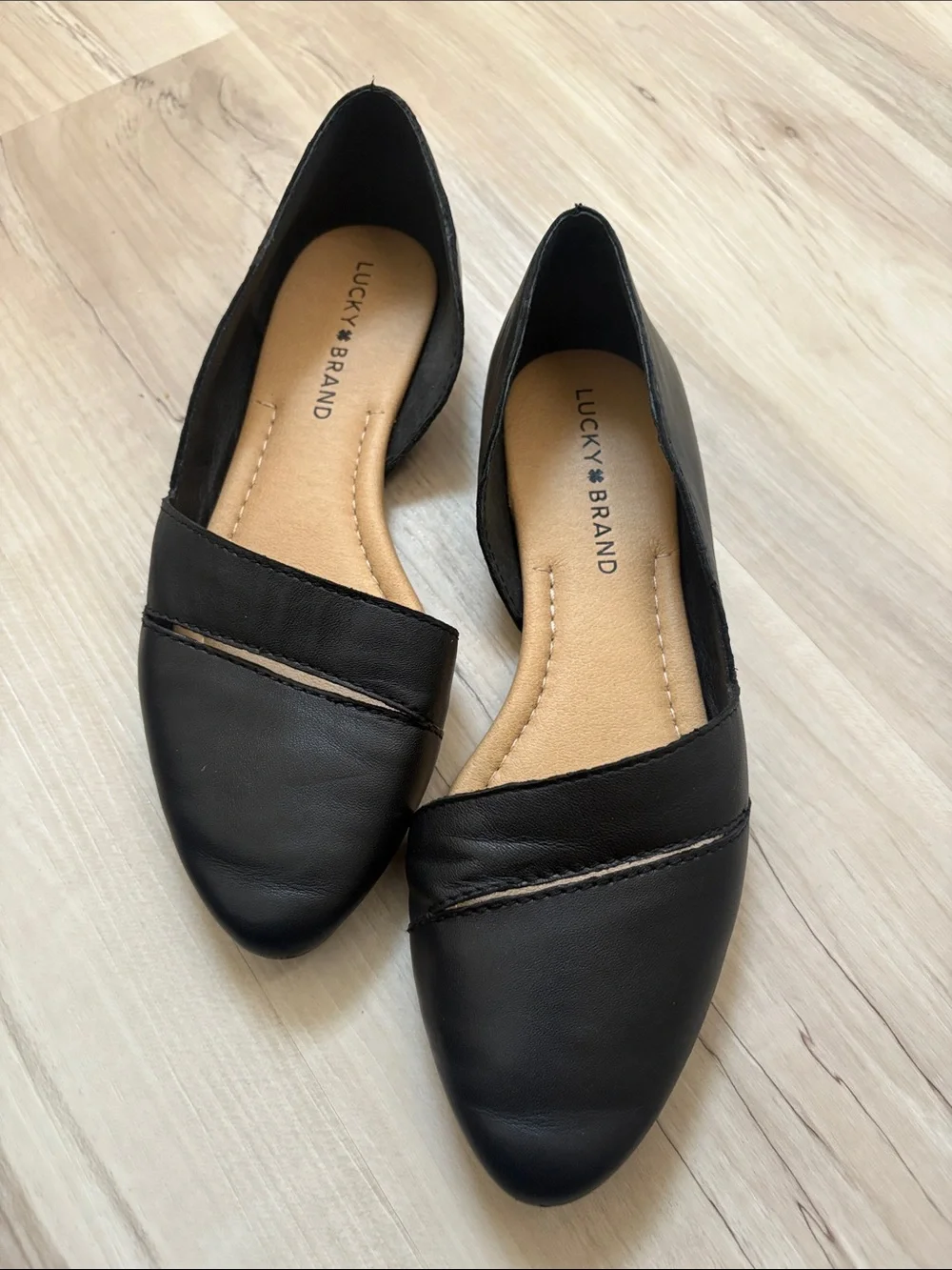 Lucky Brand Black D'Orsay Pointed Toe Flats with Diagonal Trim